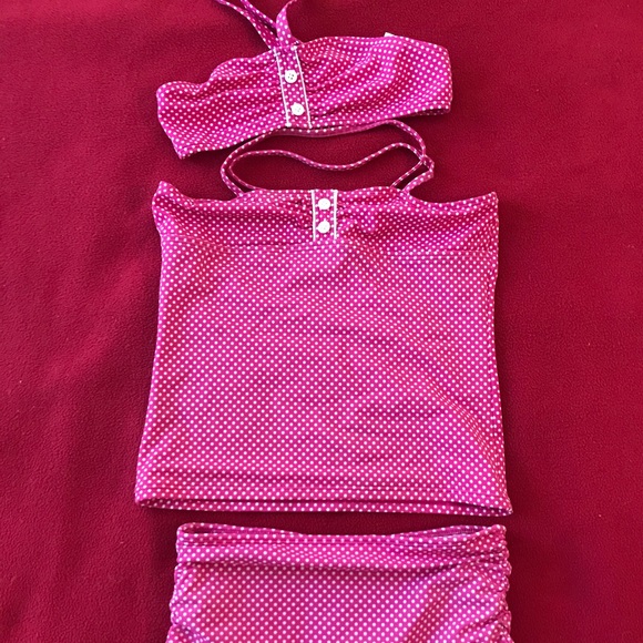 Lands’ End Pink polka dot swimsuit with 2 tops. - Picture 1 of 7